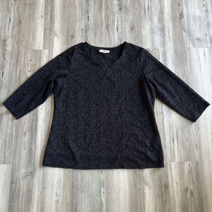 Coldwater Creek Top Shirt Black Lace Crochet Scoop Neck  Lined Top XL